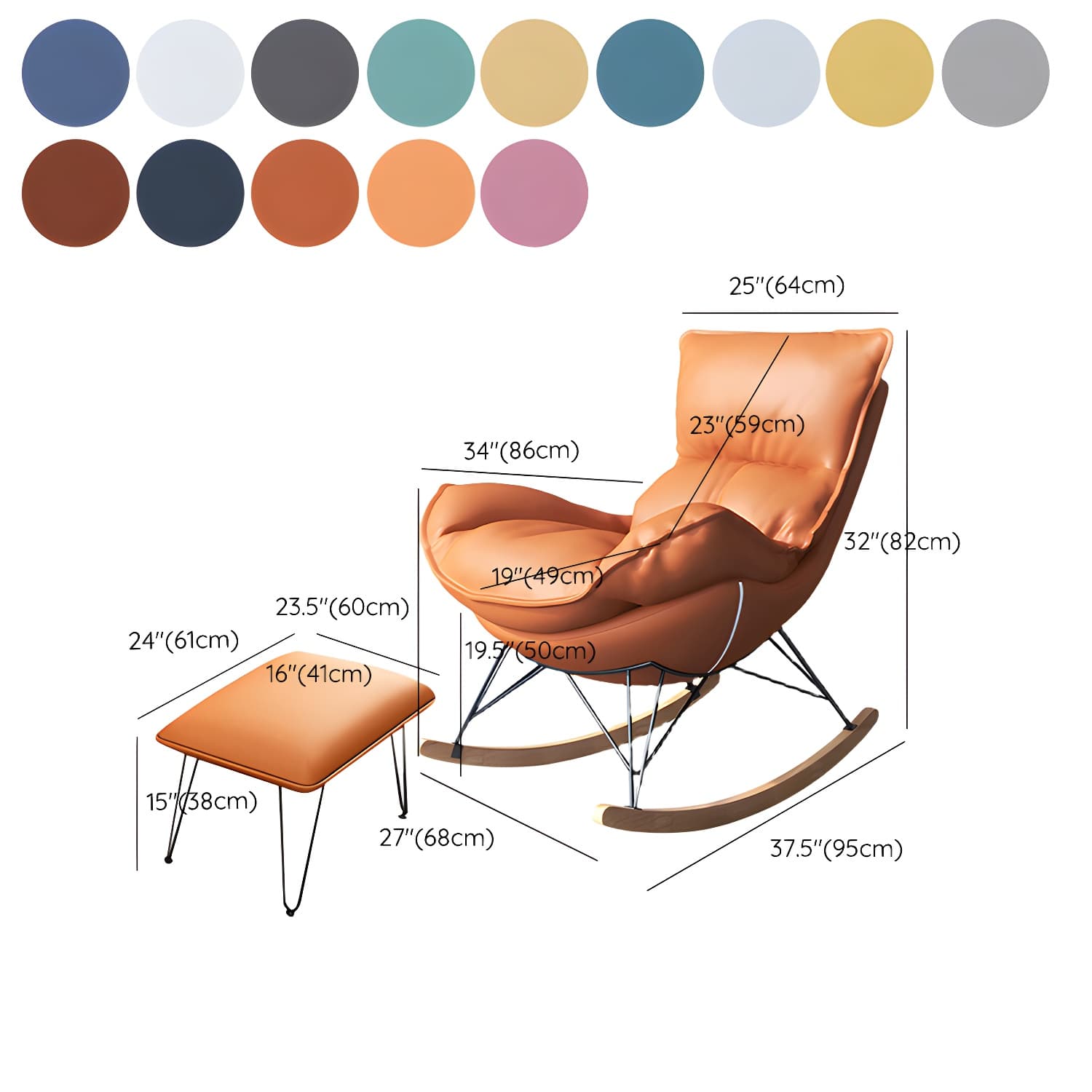 Contemporary Rocker Chair Antique Finish Rocking Chair with Ottoman - image 26