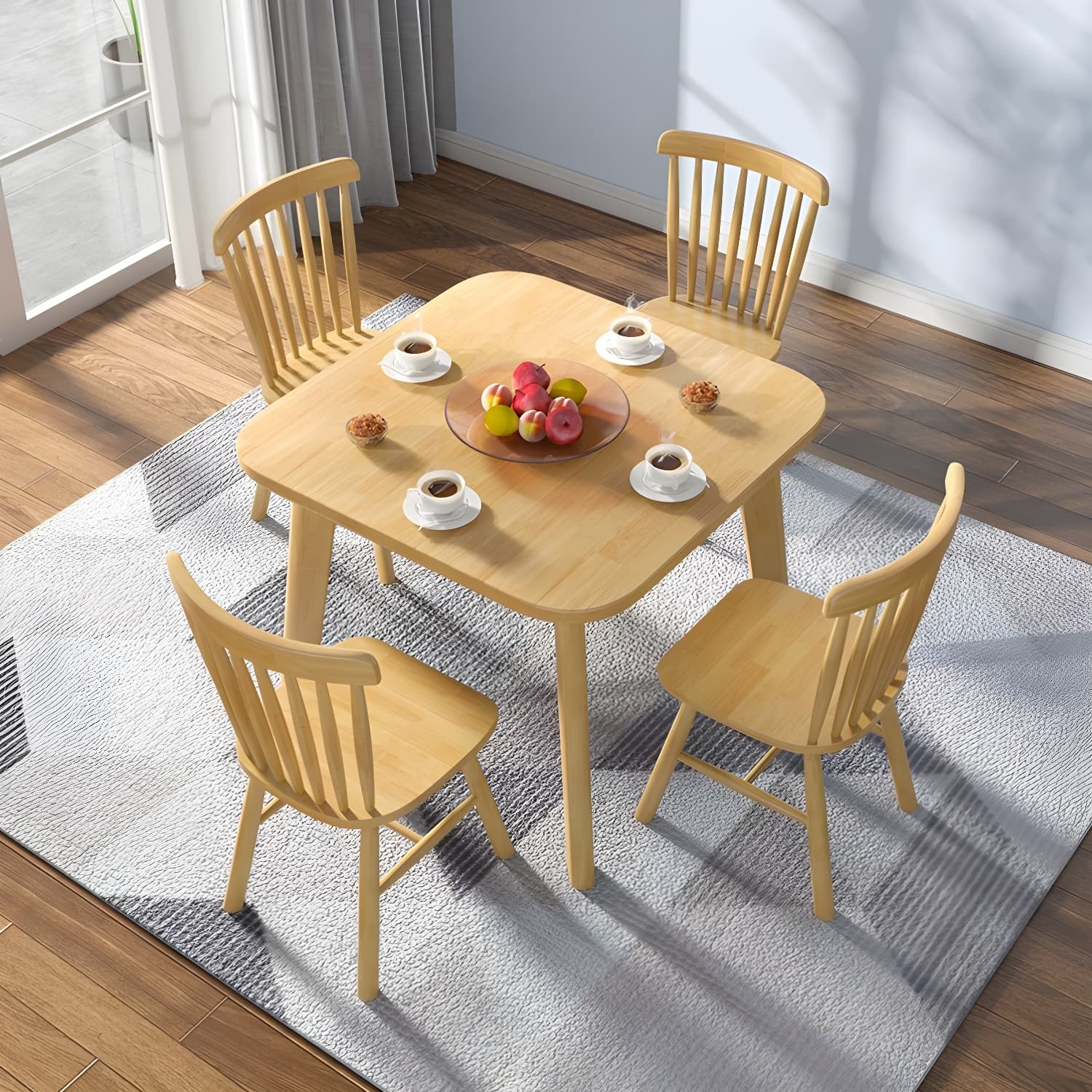 Scandinavian Natural Wood Square Kitchen & Dining Table with Legs - image 3