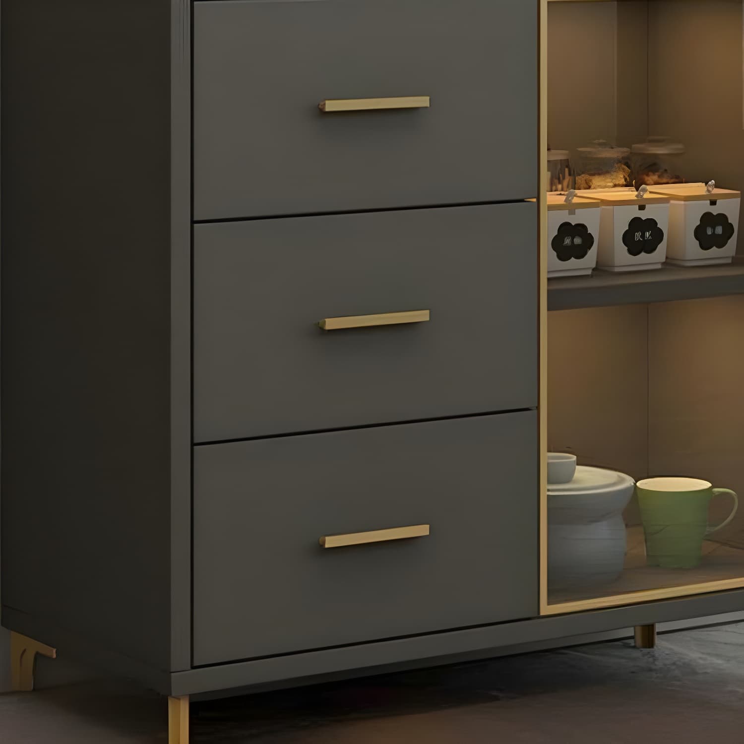Glam Wood Sideboard with Glass Doors, Lighting Included, and Adjustable Shelves - image 10