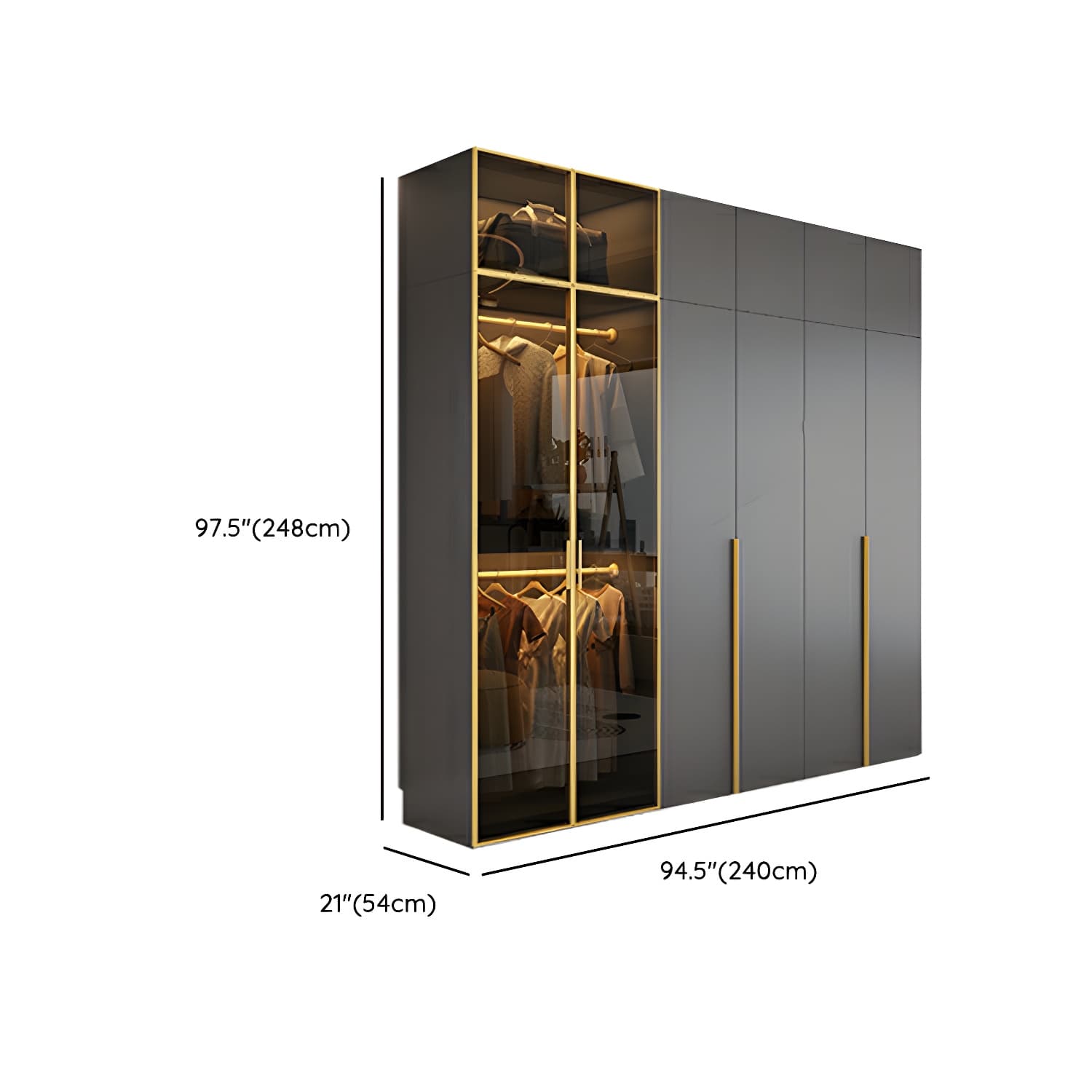 Modern Grey Wood Wardrobe Armoire with Drawers & Adjustable Shelves - image 26