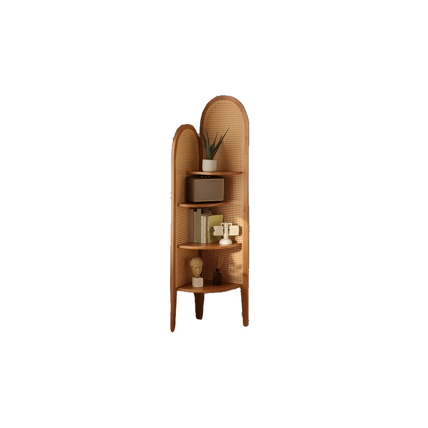 Scandinavian Corner Accent Chest with Natural Wood Counter Top and 4 Open Shelves - image 7