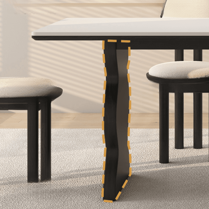 Dining Table Set with Rectangular Shape, Two-sided Pedestal, Fixed Table, Padded Chair with Back, 5-piece in White - image 9