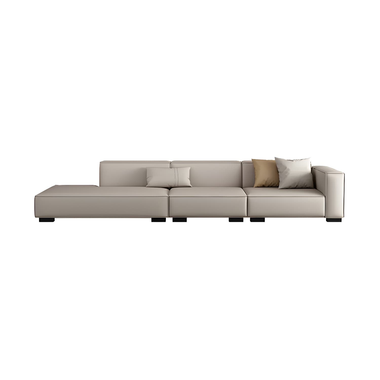 Modern Gray Faux Leather Sofa Chaise with Square Arms and Pine Wood Legs - image 15