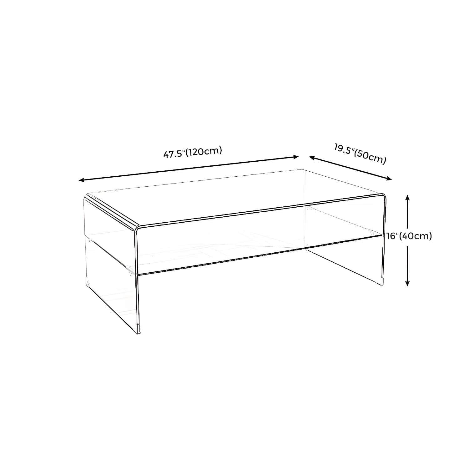 15.7"H Modern Sled Base White/black Glass Square Coffee Table with Shelf - image 13