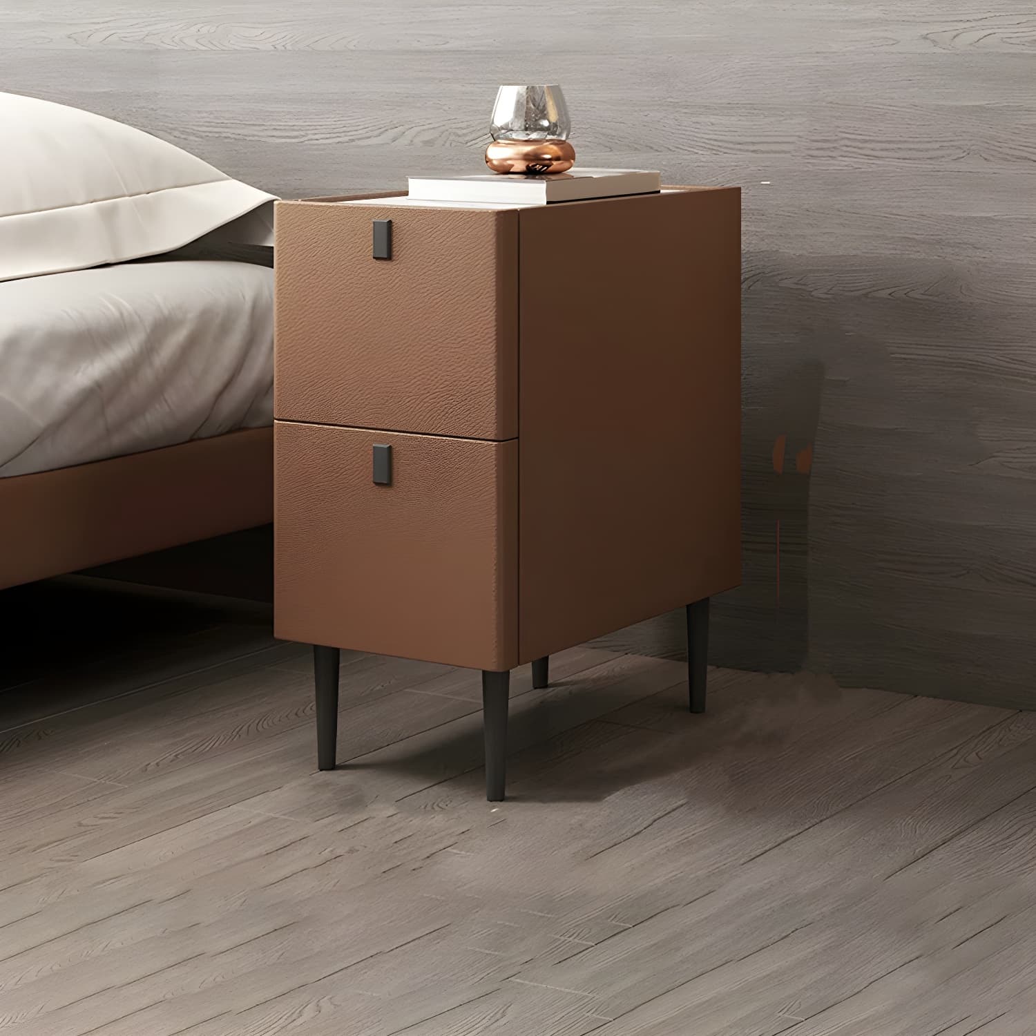 Modern Style Leather Polychromatic Choice of Black Cabinet Leg Nightstand - image 4
