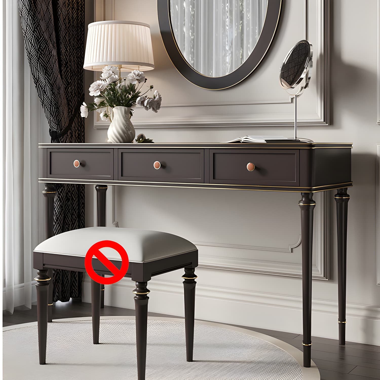 Mirror & 3 Drawers Makeup Vanity Dressing Table Solid Wood Dresser - image 14
