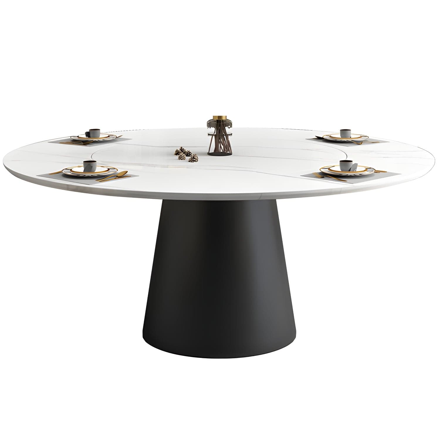 Modern Round Dining Table White and Black Metal Base Convertible Dining Table