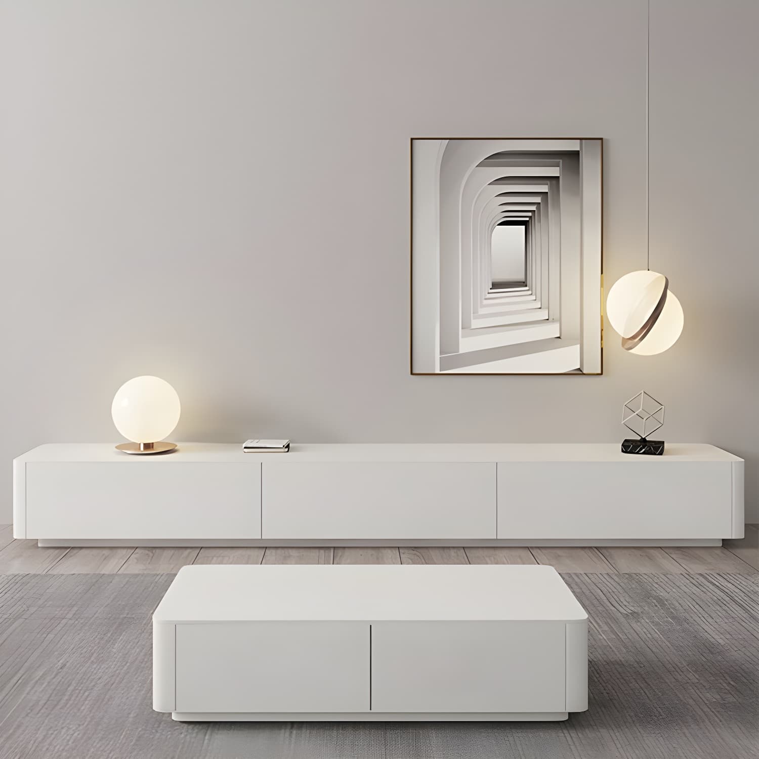 Scandinavian TV Console, White TV Stand with Drawers for Living Room - image 3