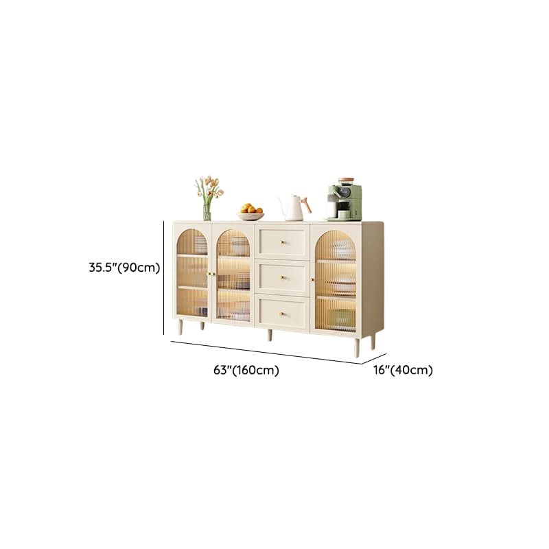 White Trendy Sideboard with 3 Drawers, Narrow/Standard Size, 3/6 Shelves, Lumber Countertop, and Glass-panel Door - image 20