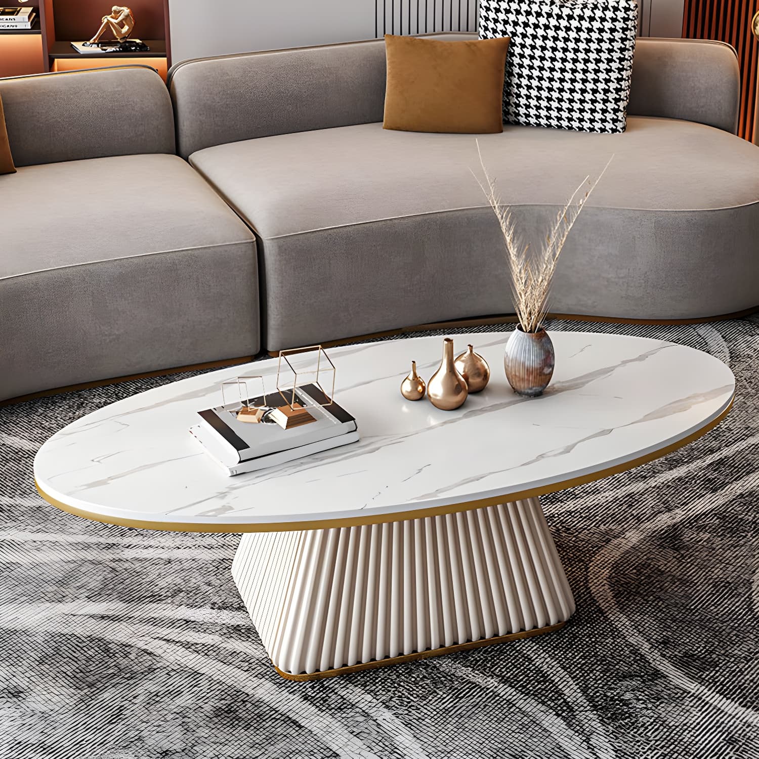 Glam Single Coffee Table Oval Pedestal Coffee Cocktail Table - image 5