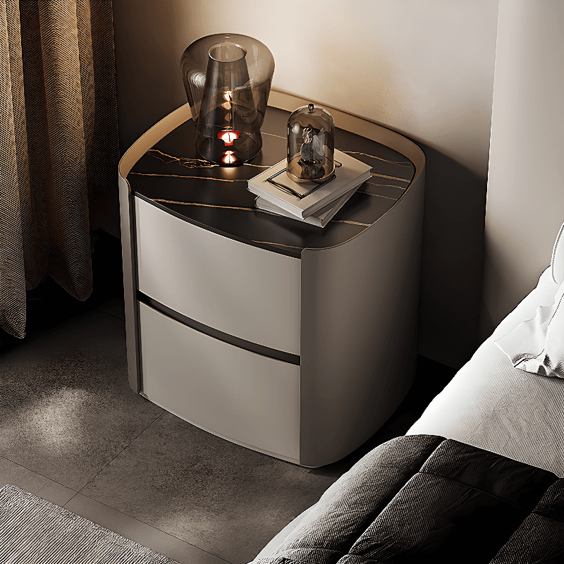 Drawer Storage Bedside Table with Sintered Stone Countertop and 2 Drawers in an Art Style - image 6