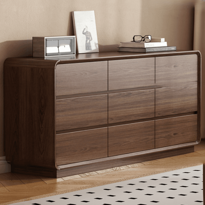 Cocoa Retro Rubberwood Console Dresser/Semainier with 6/9/5 Drawers, Horizontal/Vertical for Sleeping Quarters