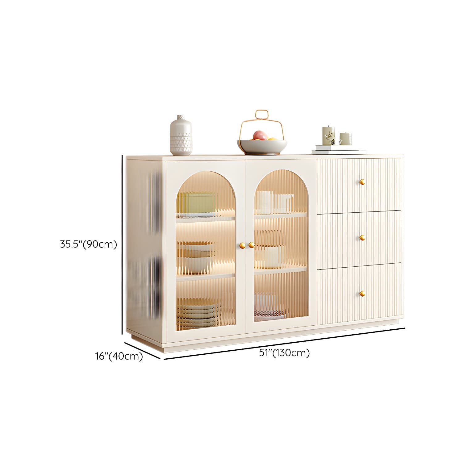 Glam White Wood Sideboard Credenza with Glass Doors and Adjustable Shelves - image 22