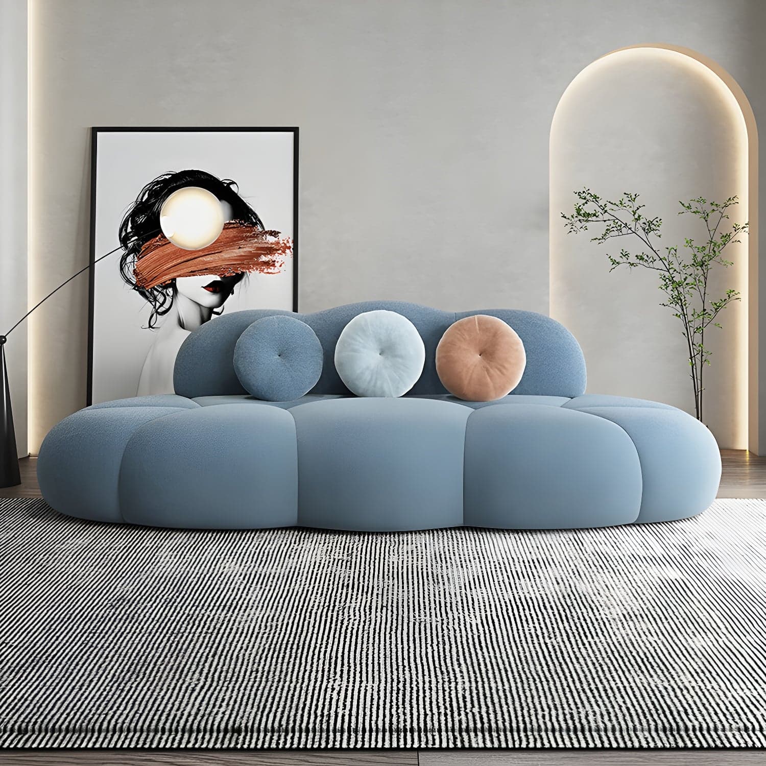 Contemporary Armless Wool Sofa with Tight Back and 3 Pillows - image 5
