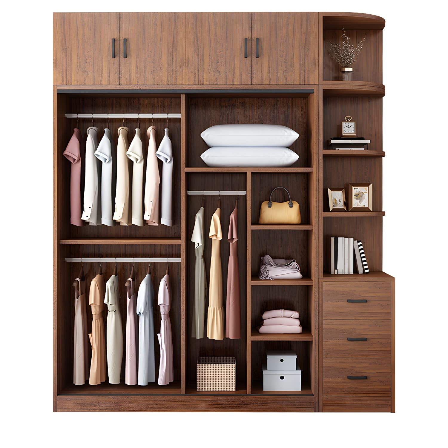 Non-Adjustable Traditional Brown Wood Wardrobe Armoire with Sliding Doors and Soft Close Drawers - image 5