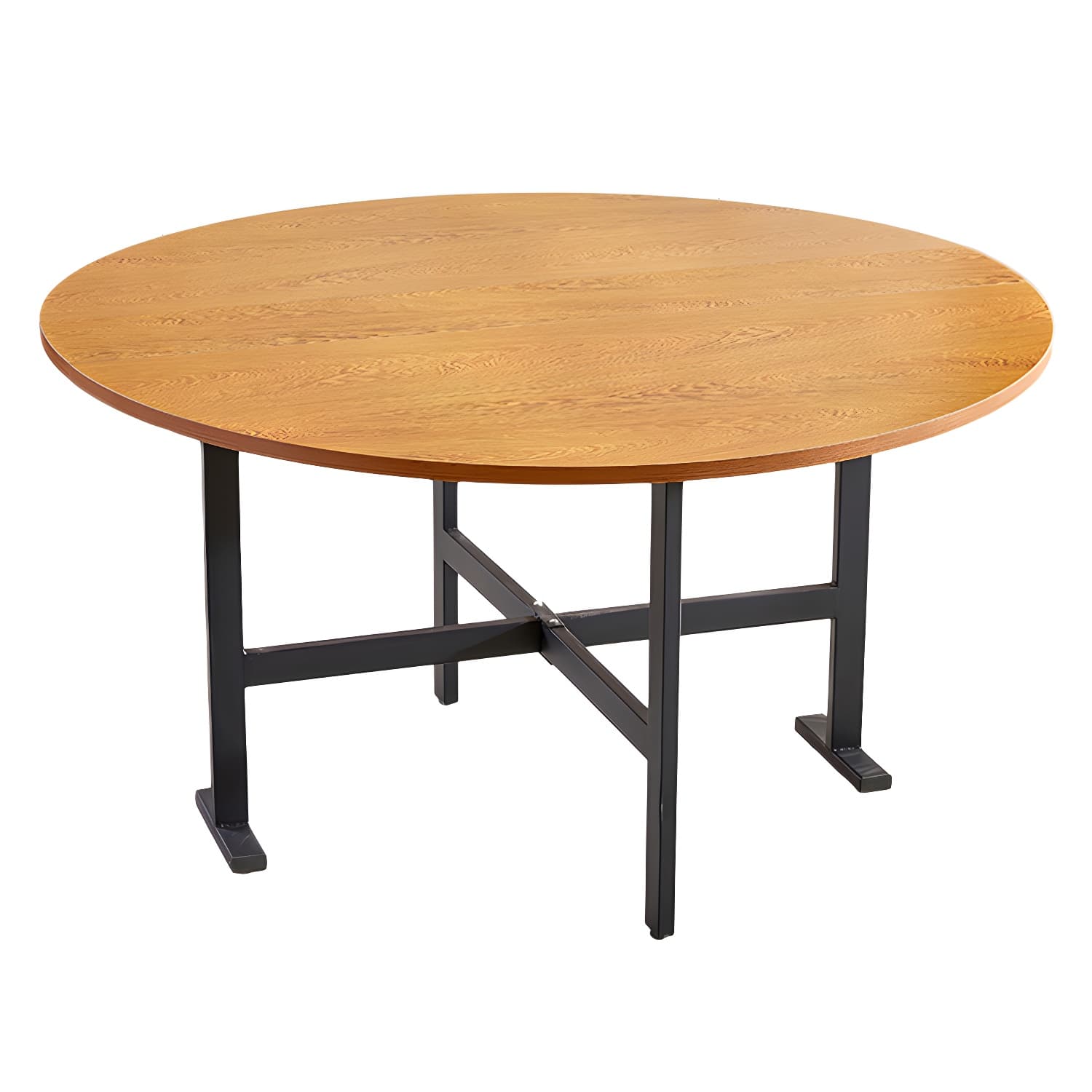 Metal Mid-Century Modern Round Table Wood Top Dining Table with Drop Leaf - image 4