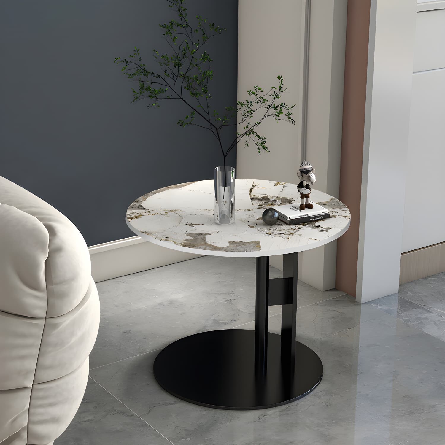 Pedestal Cocktail Table Contemporary Slate Top Coffee or End Table - image 12