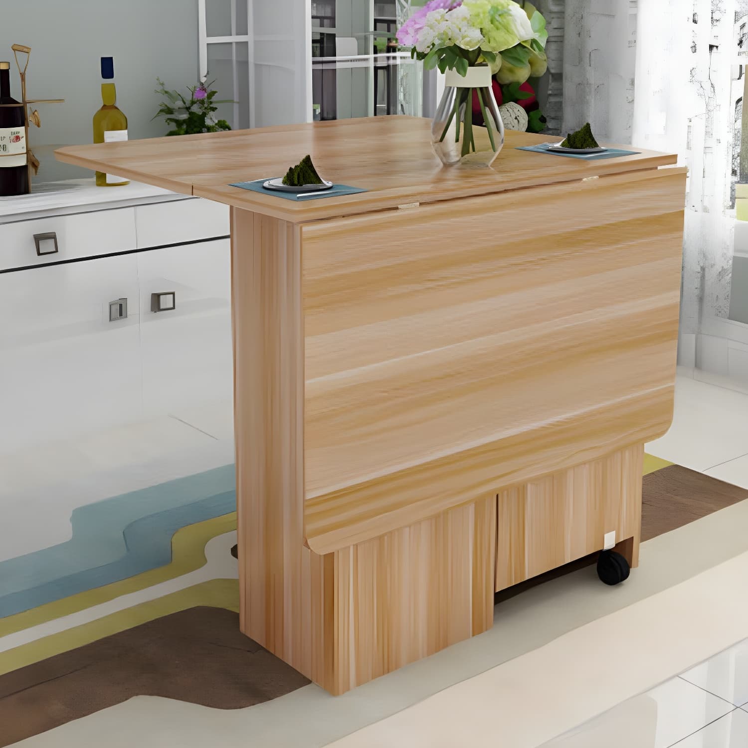 Solid Wood Mid-Century Modern Table Oval Solid Wood Top Table with Drop Leaf - image 12
