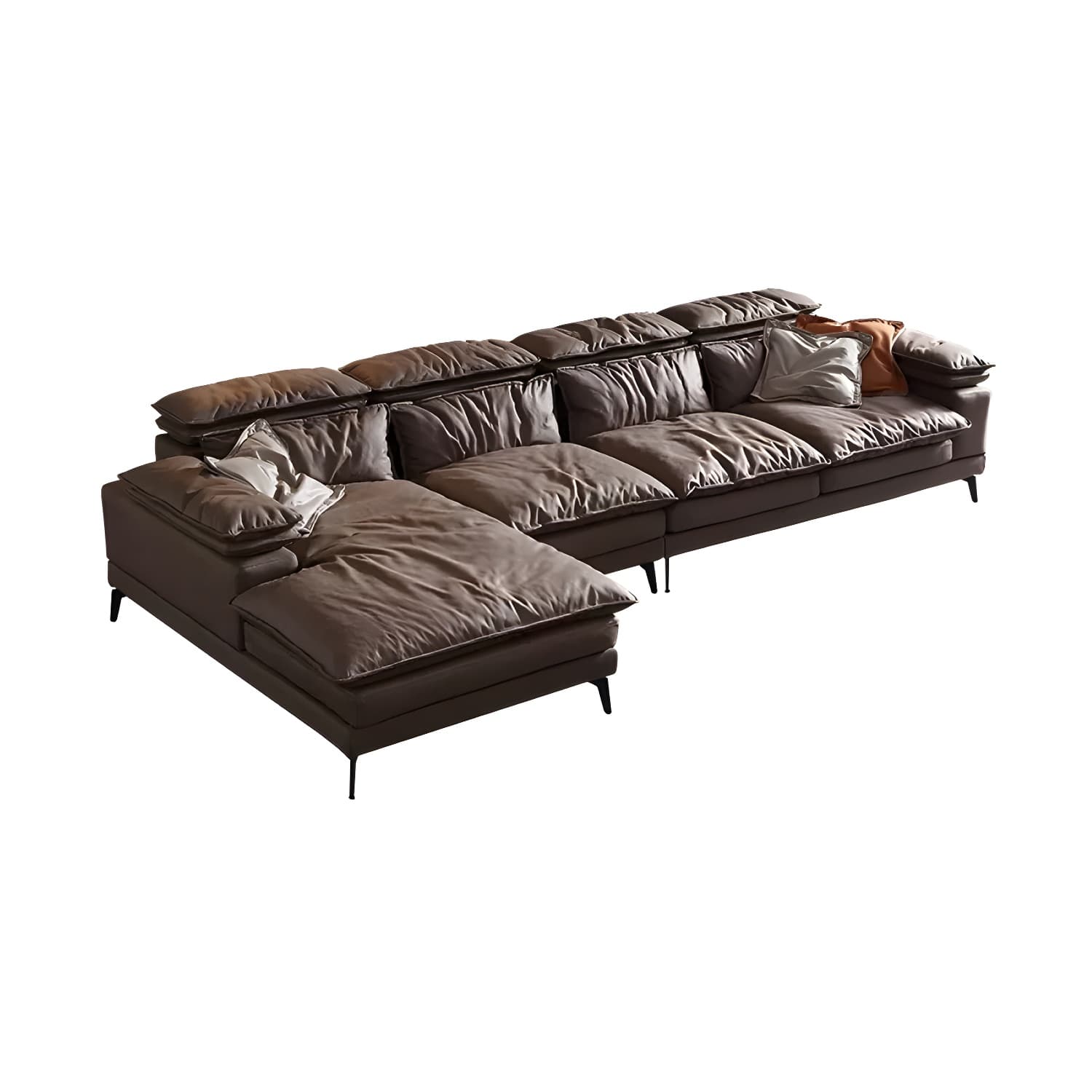 Mid-Century Modern Brown Tech Cloth Sectional Sofa with Wood Frame and Pillow Top Arms - image 10