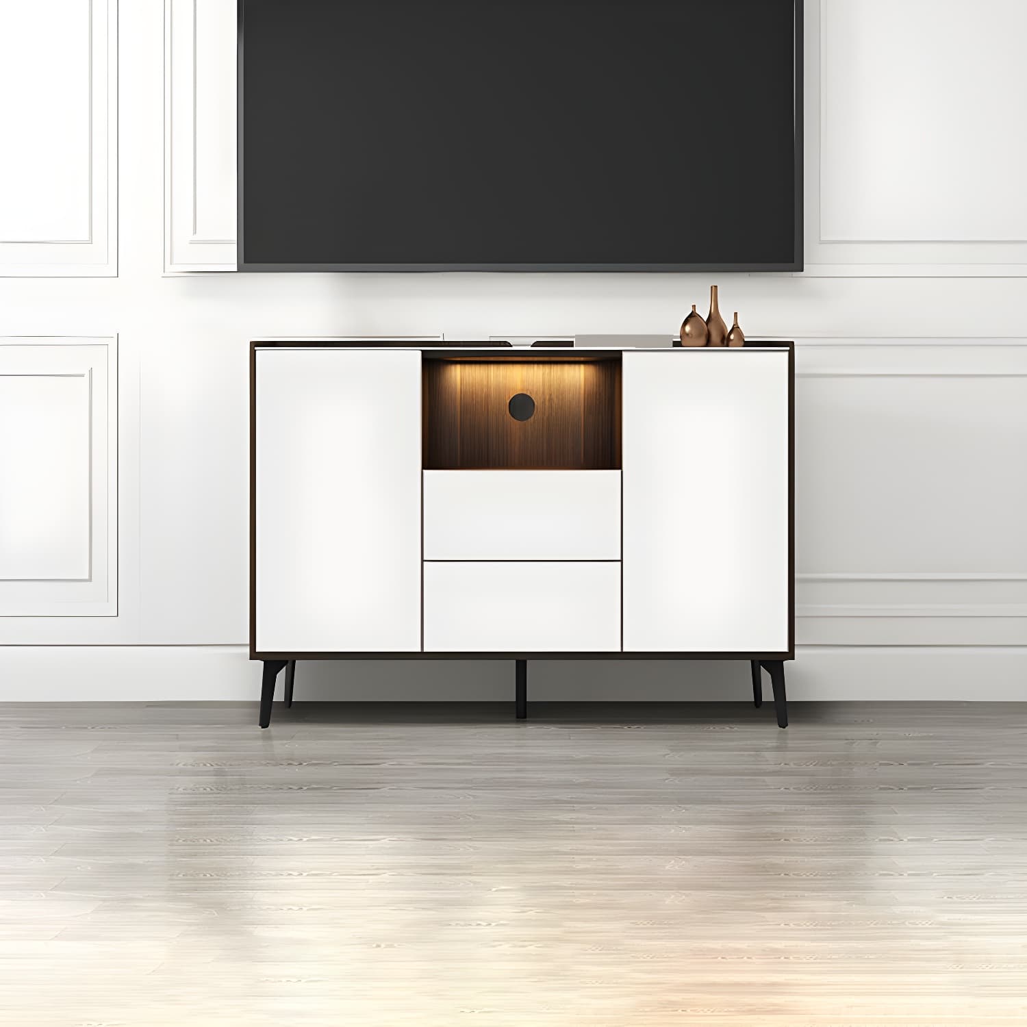 Contemporary Style Stone TV Stand 2 Doors and 2 Drawers TV Cabinet