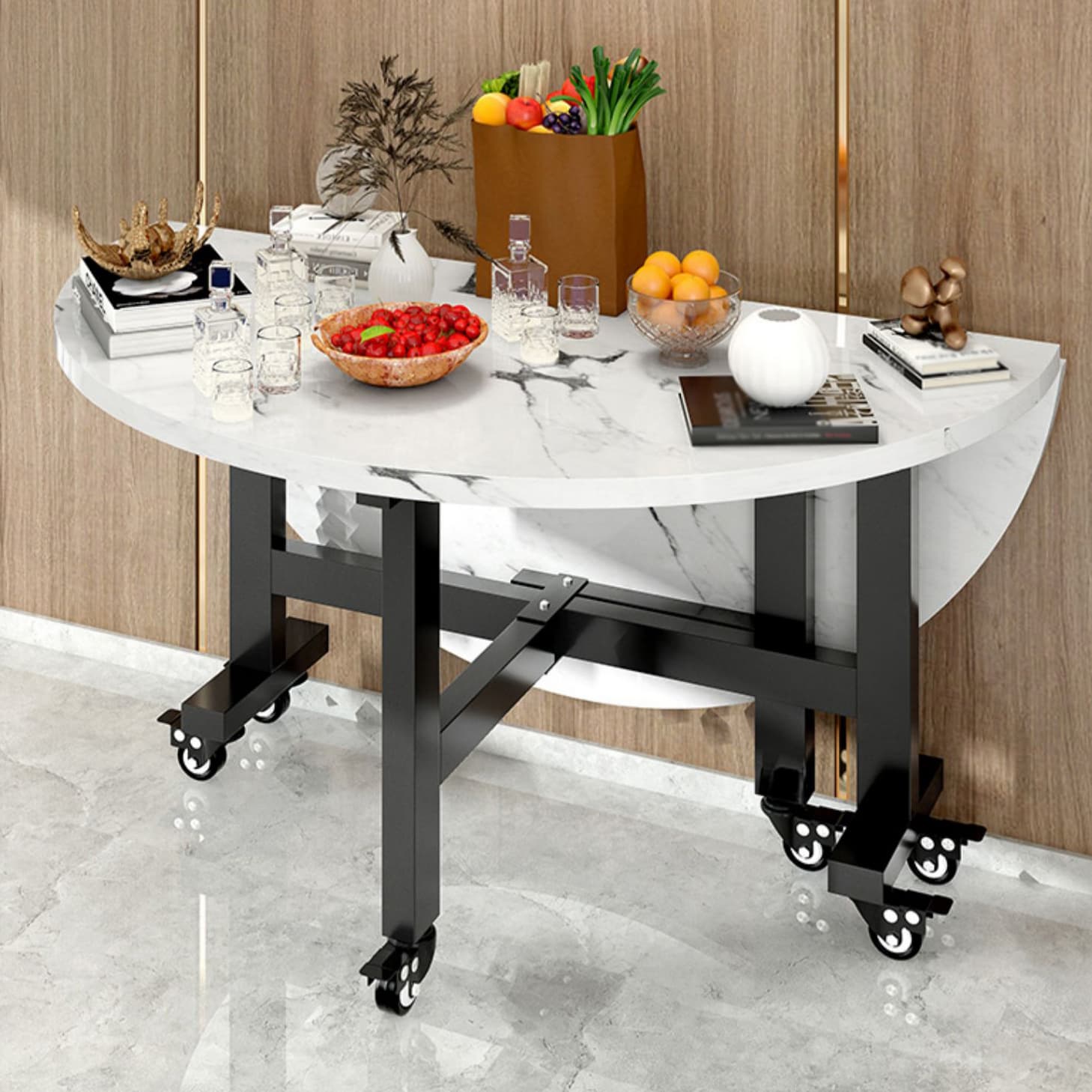 Mid-Century Round Shape Table MDF Folding Standard Dining Table for Kitchen - image 4