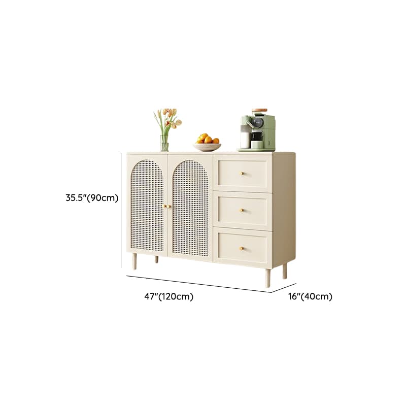 White Trendy Sideboard with 3 Drawers, Narrow/Standard Size, 3/6 Shelves, Lumber Countertop, and Glass-panel Door - image 15