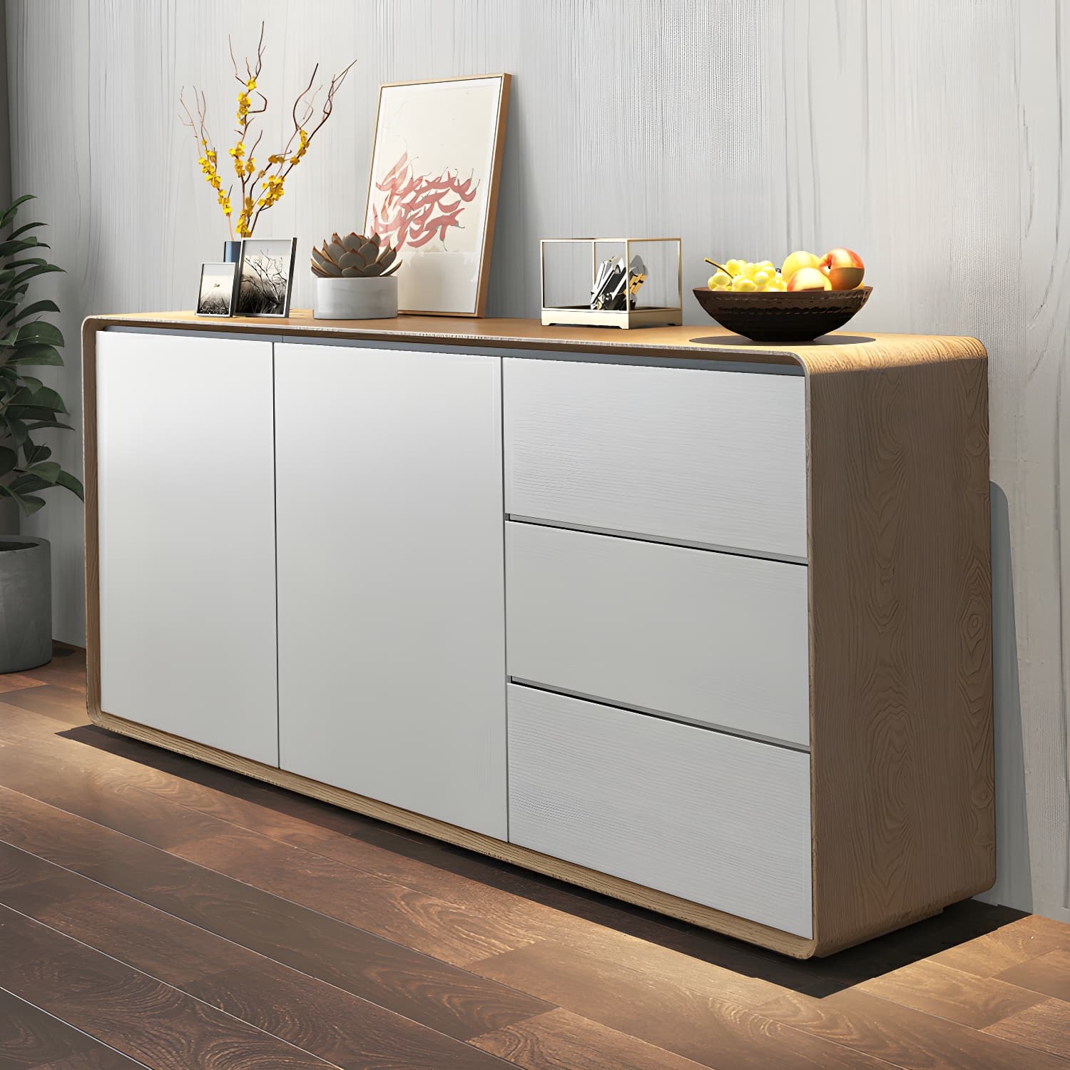 Modern Wood Buffet Sideboard Cabinet with 2 Doors and 3 Drawers - image 4