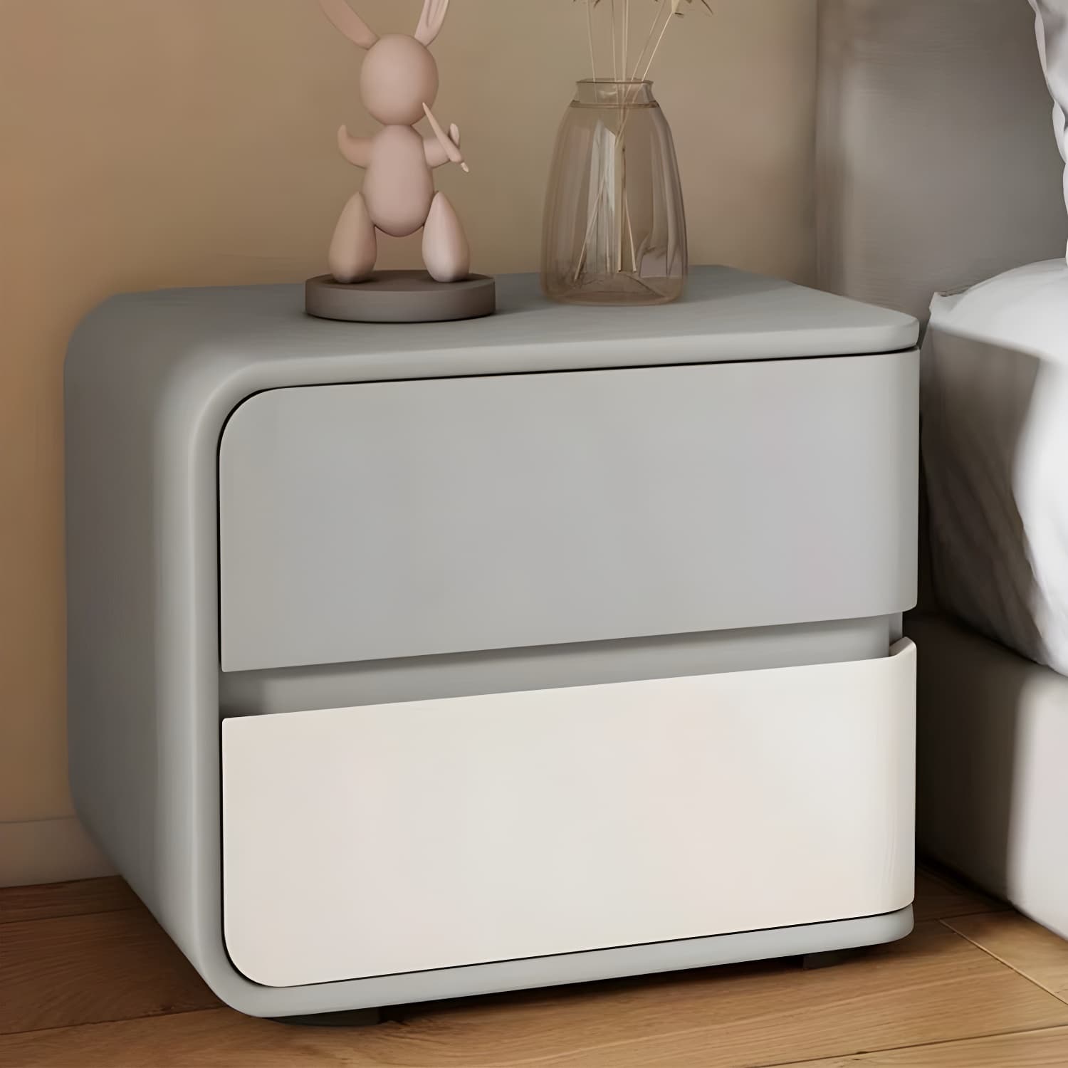 Modern Wood Nightstand with 2 Drawers - Small and Low Profile - Faux Leather Countertop - image 11
