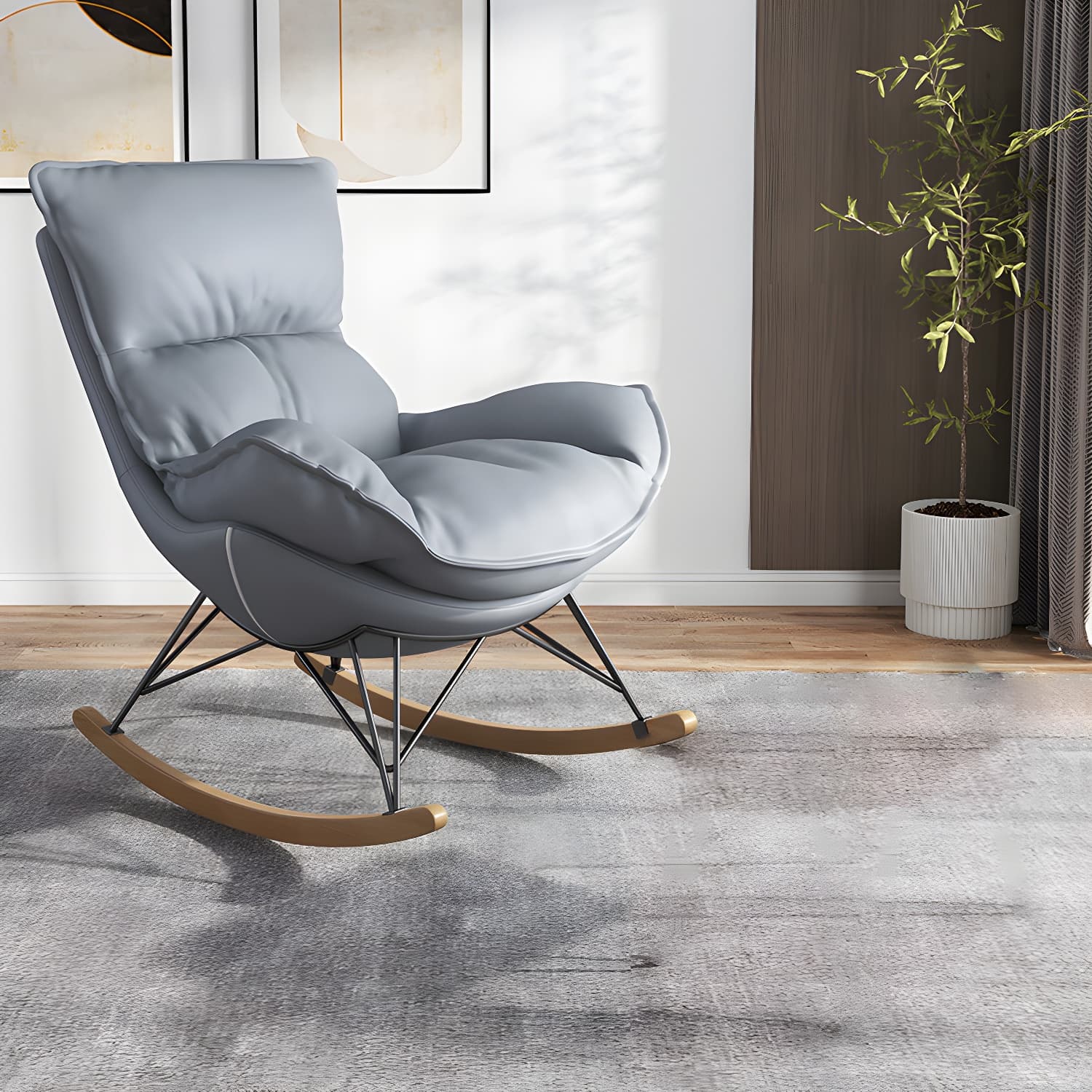 Contemporary Rocking Chair Faux Leather Waterproof Glider Chair with Removable Cushions - image 10