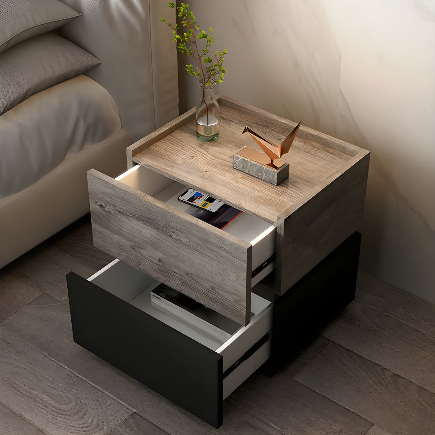 19.1" Tall 2 - Drawer Nightstand Wooden Accent Table Nightstand for Bedroom - image 21