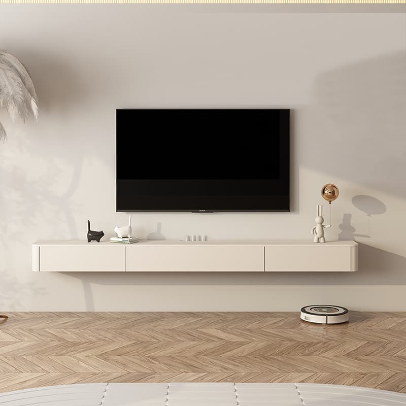 Contemporary Rectangular Wall Mounted TV Stand with Door Living Room