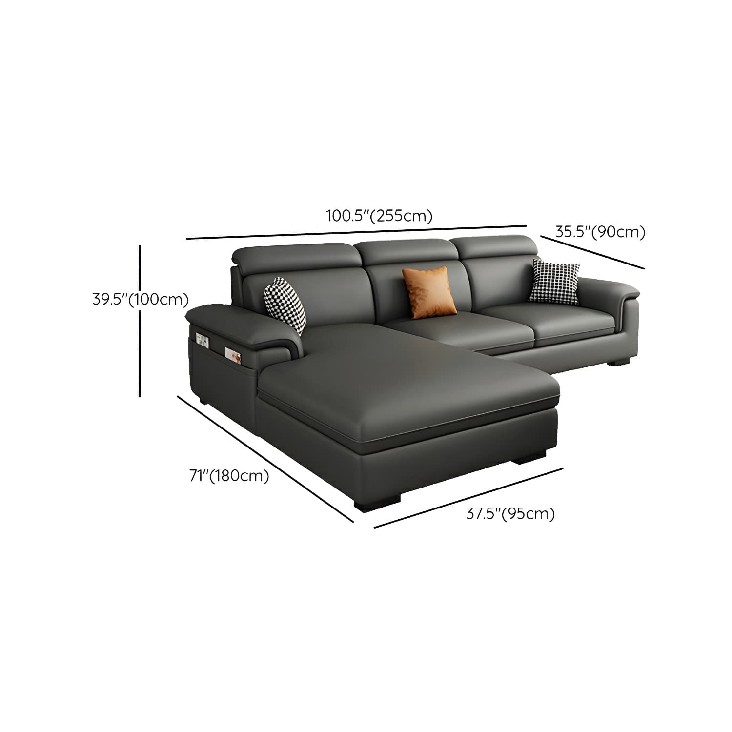 Modern Gray Stationary Sectional Sofa with Pillow Top Arm and Storage - image 13