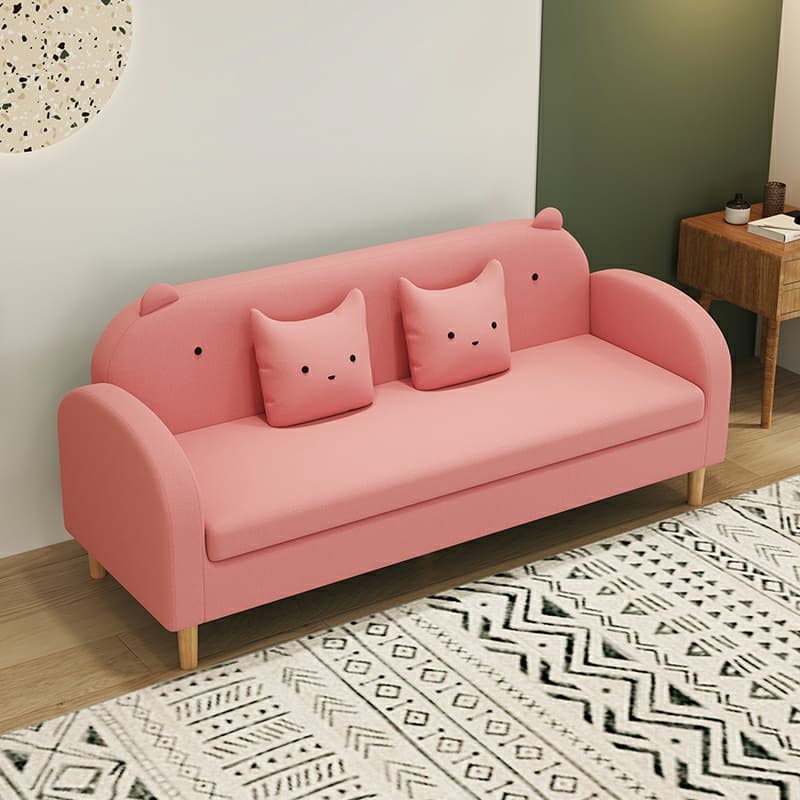 Art Deco Natural Wood Finish Framed Sofa Couch with Recessed Arm, Slipcover and 2 Pillows - image 18