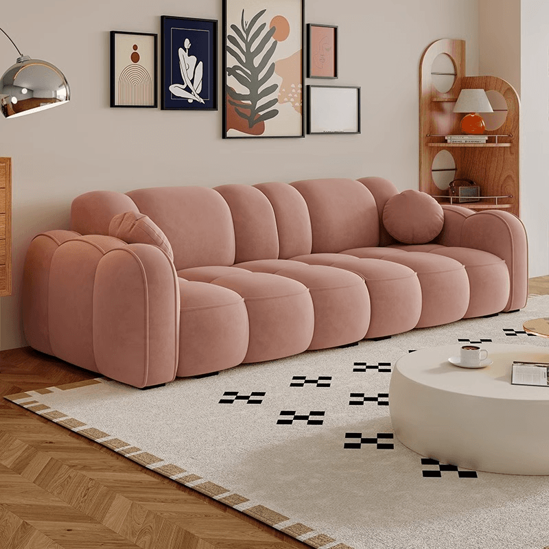 Modish Solid Color Standard Sofa Stain Resistant/Water Resistant Dove Grey/Apricot Color/Mocha with 2 Pillows & Armrest for 4 Person/3-seater - image 9