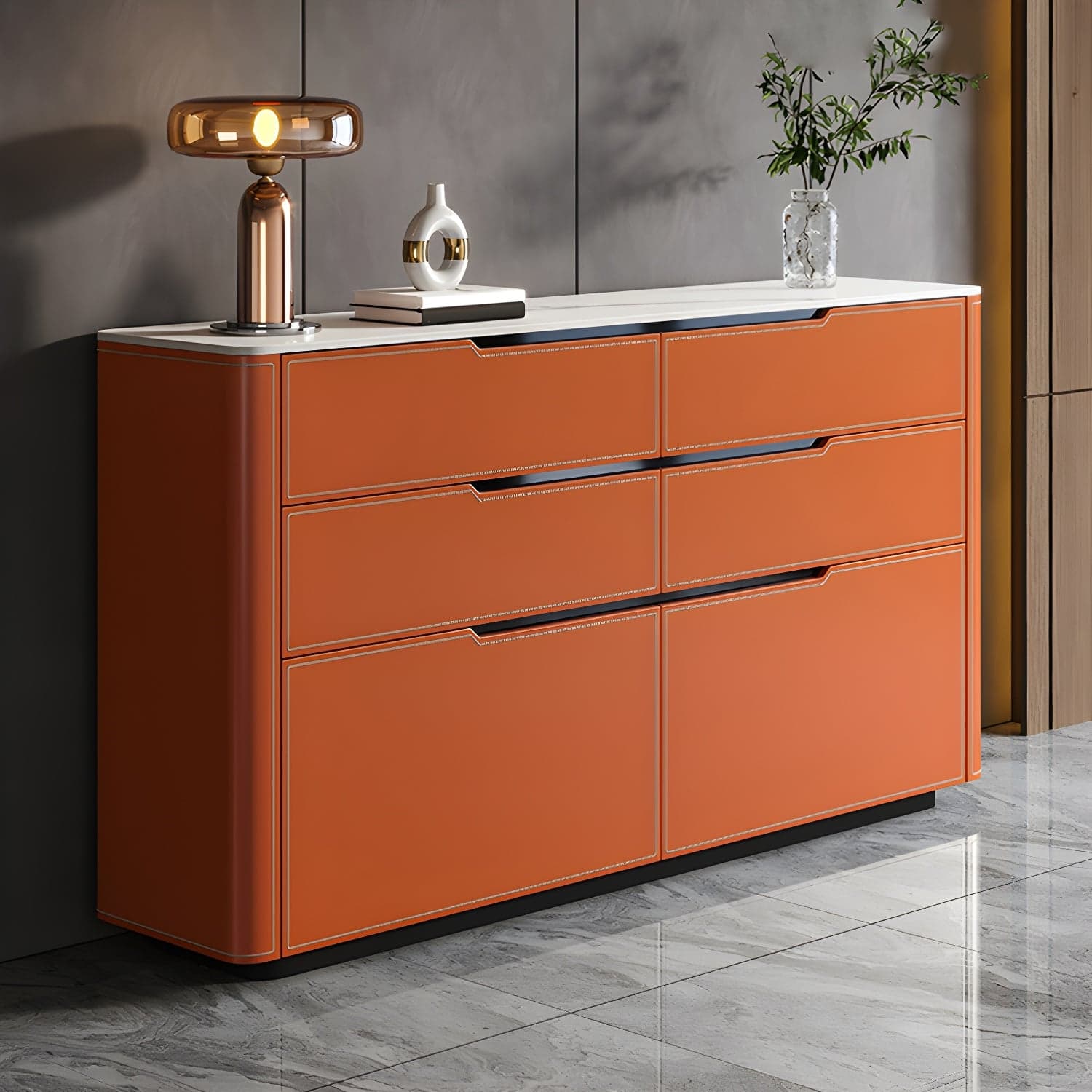 Wood Modern 4-Drawer and 2-Door Storage Sideboard with Stone Countertop - image 3