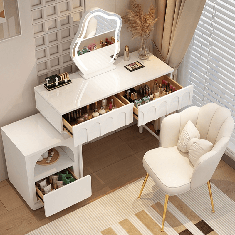 White Simplistic Large/Standard Vanity Set with Reclaimed Wood Table Top and Mirror Lights - image 3