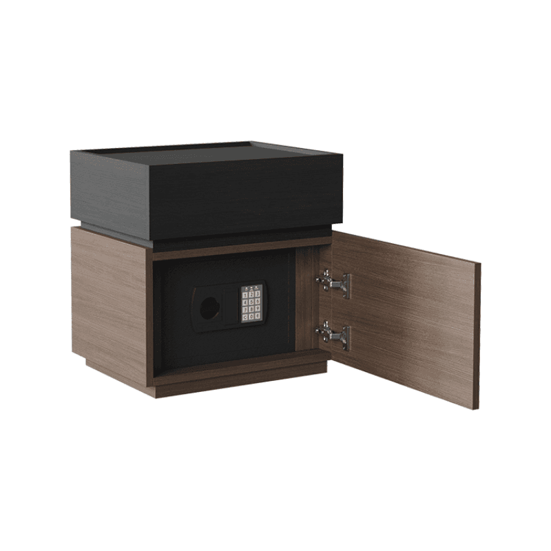 Organic Modern Bedside Cabinet Nightstand with 1 Drawer, 1 Cabinet, 2 Shelves, Right Orientation, and Particle Board Wood