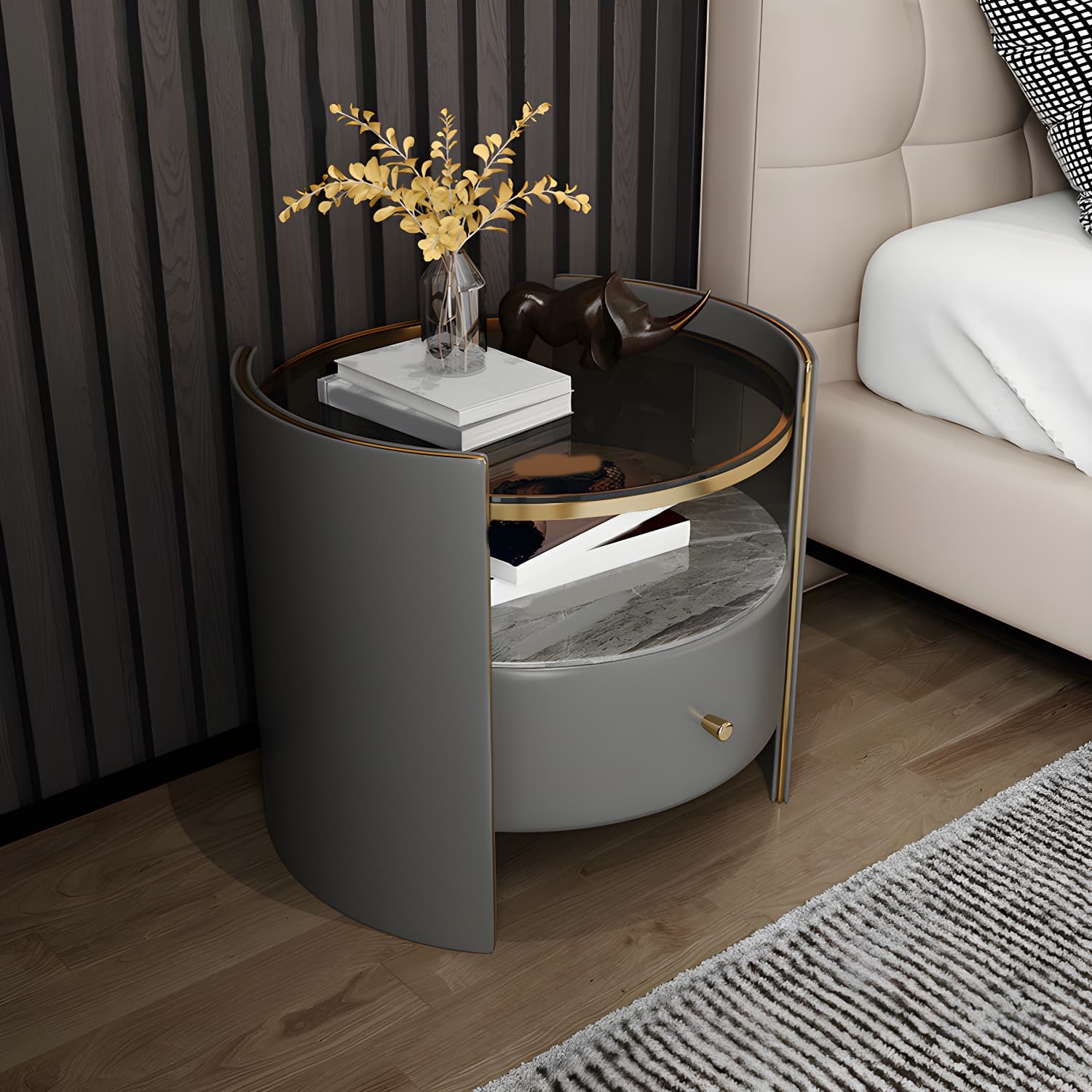 Faux Leather Nightstand Modern 1 - Drawer Accent Table Nightstand - image 6
