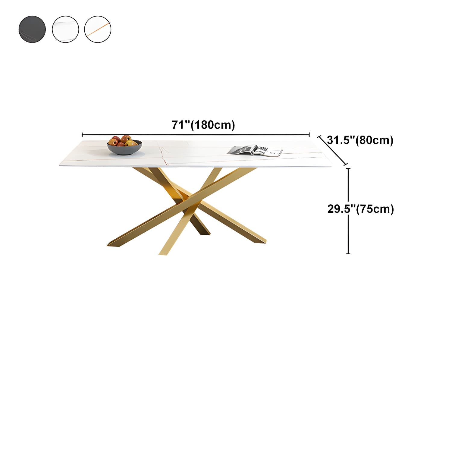 Luxury Sintered Stone Top Dining Table Rectangle Table with Metal Pedestal - image 12