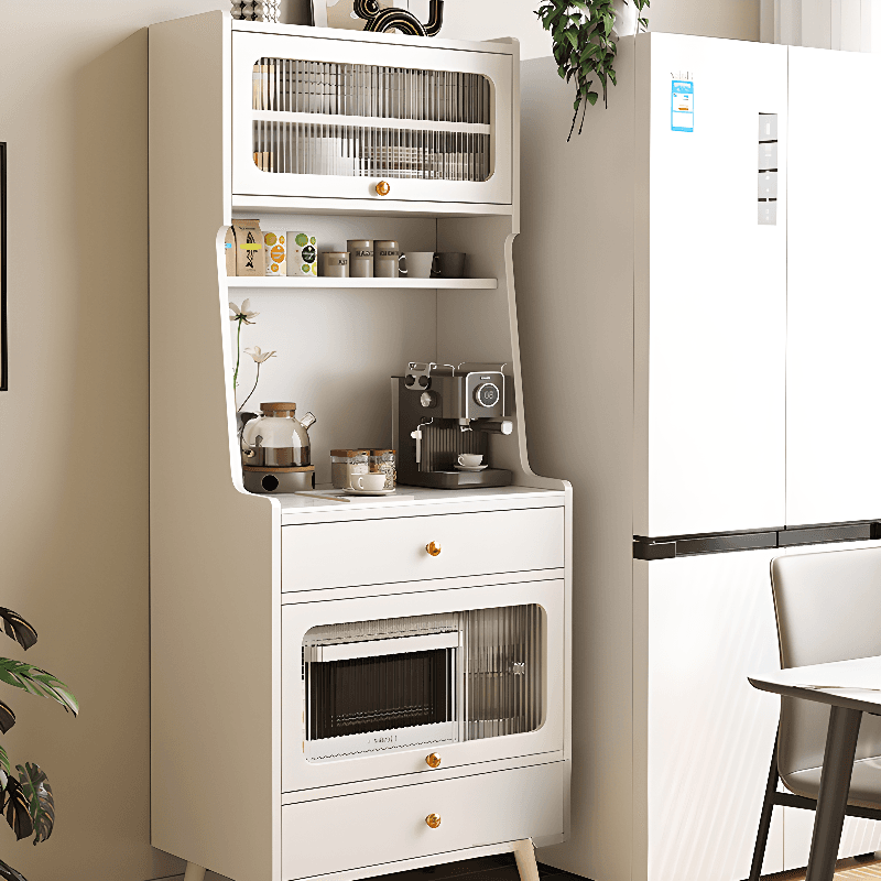 Simple Narrow Microwave Shelf Cabinet with 2 Drawers, Sintered Stone Countertop, Glazed Door, and Adjustable Shelving - image 13
