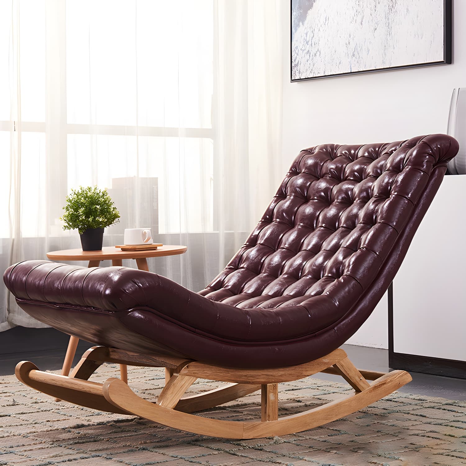 Indoor Leisure Chaise Chair Modern Wooden Upholstered Rocking Chair - image 9