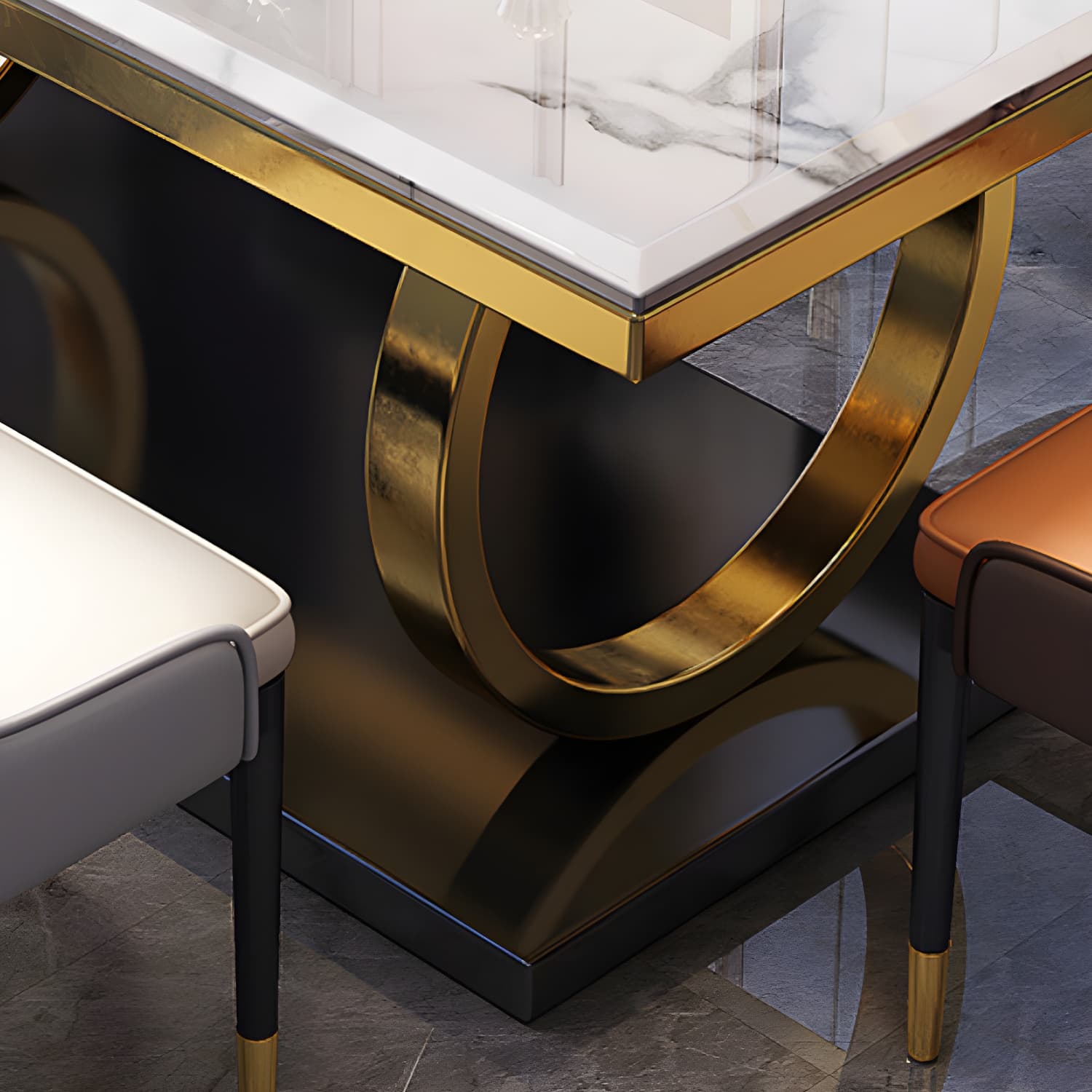Glam Marble Dining Set with Gold Metal Pedestal Base - White and Beige - 1/5/7 Piece Set - image 10