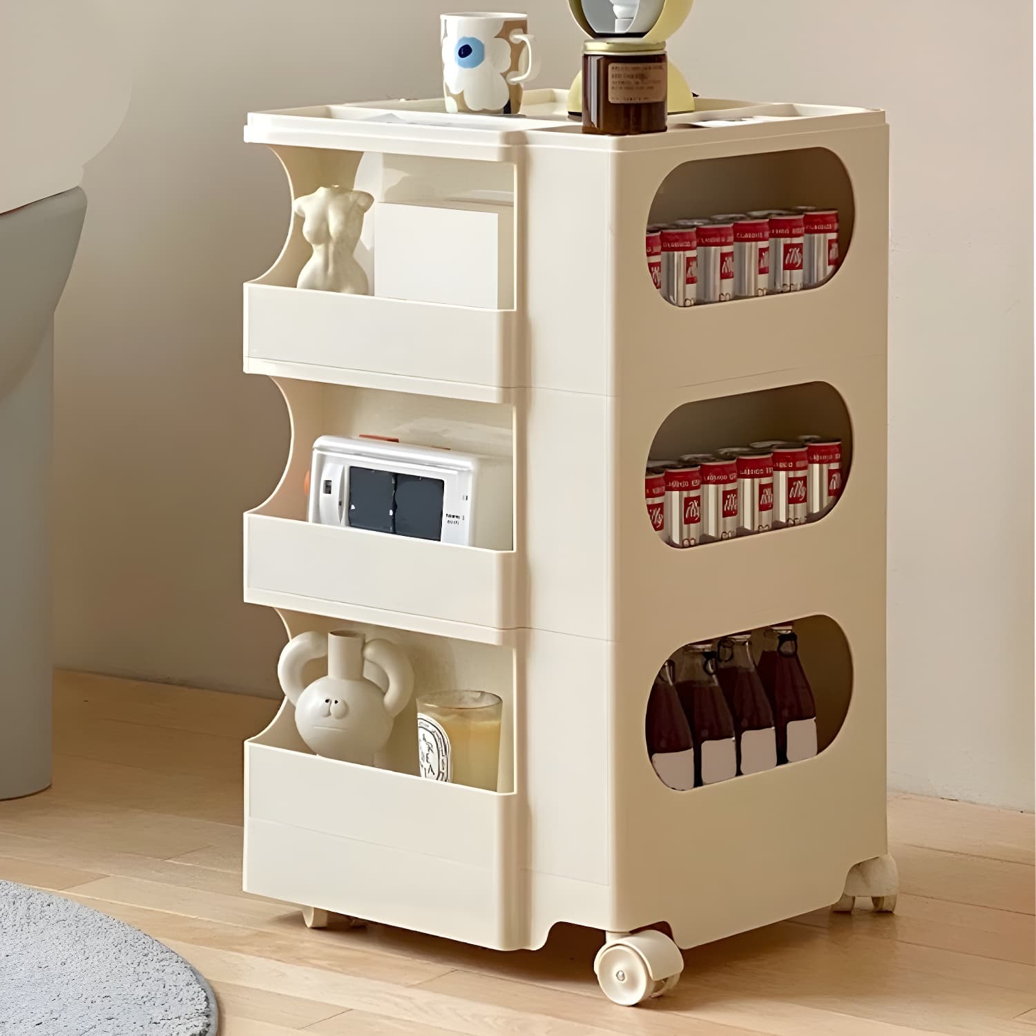 Modern Plastic Night Table Open Storage Night Stand with Wheels - image 10