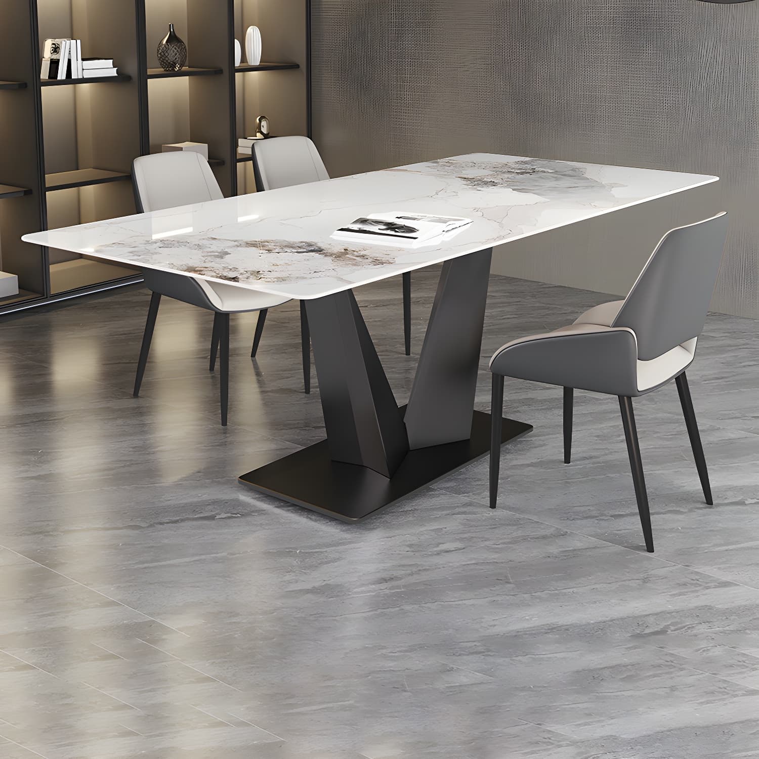 Modern Rectangle Sintered Stone Table Set 1/4/5/7 Pieces Dining Set