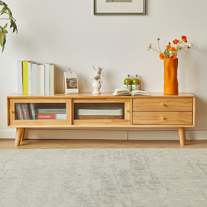 Modern TV Stand with Wood Material & Low Height Featuring Drawers