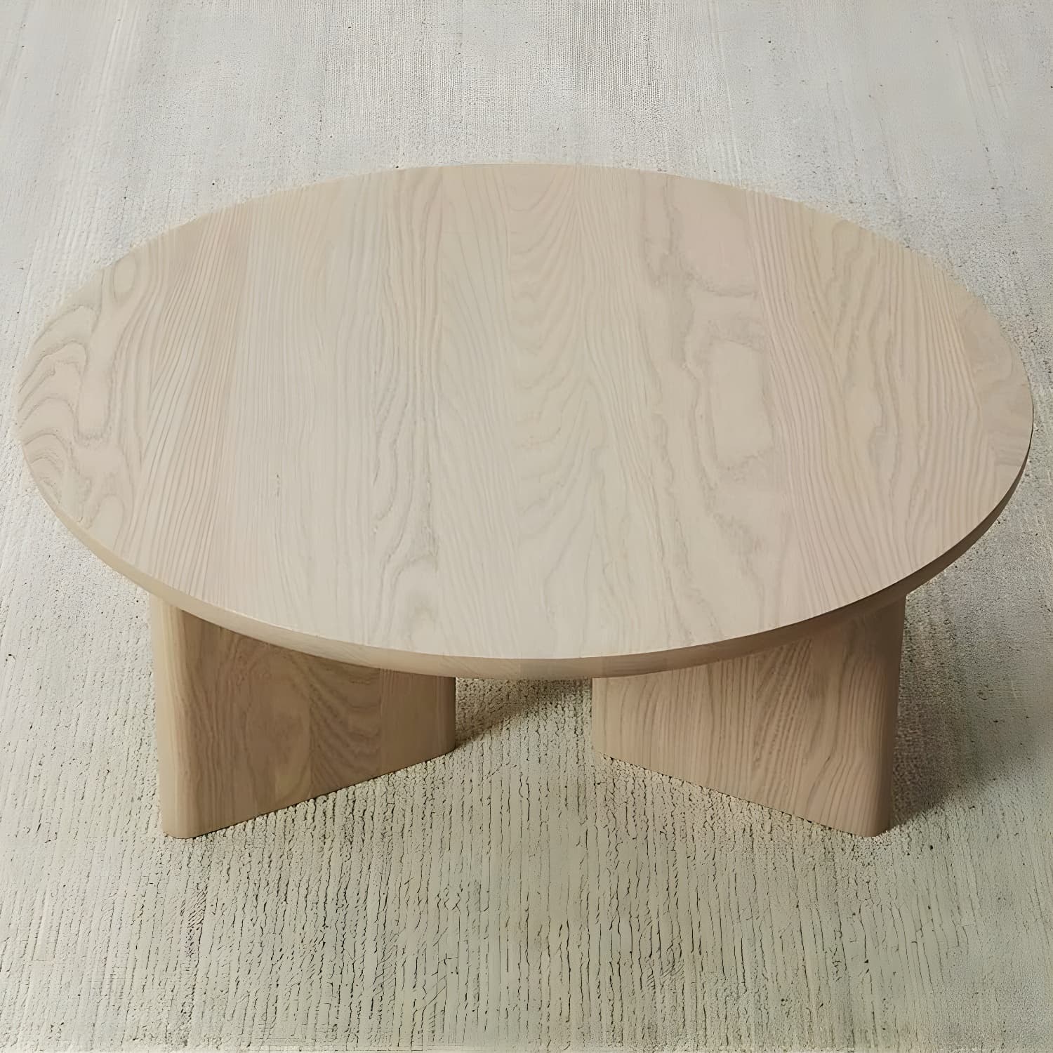 Scandinavian Round Wood Coffee Table with Three-Leg Base and Standard Height - image 4