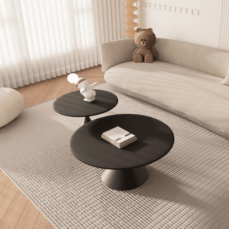 Single/Nesting Postmodern Circular-shaped Chalk/Ink Sintered Stone Pedestal Base Side Table - image 4