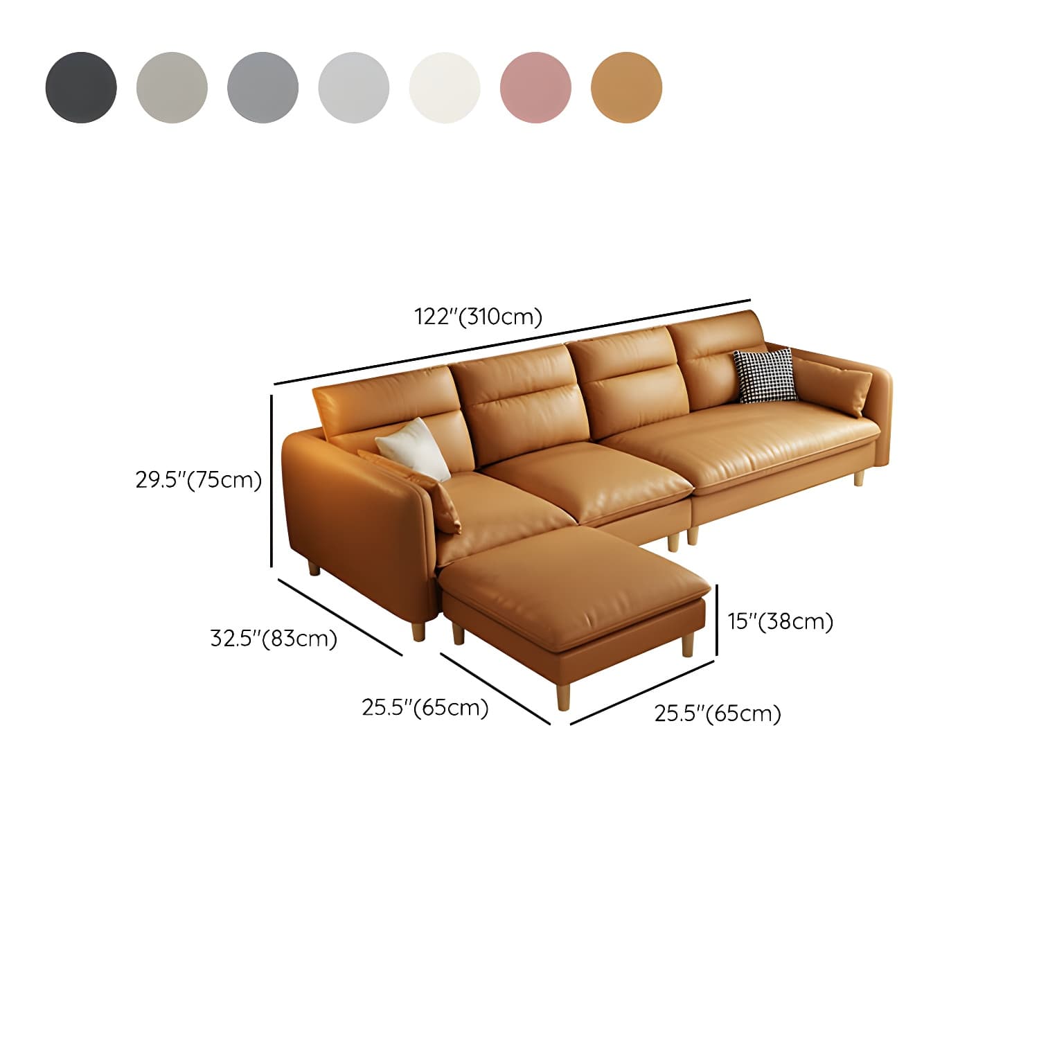 Modern Wood Frame Straight Sectional Sofa Set with Ottoman in Brown, 3 Piece Set - image 23