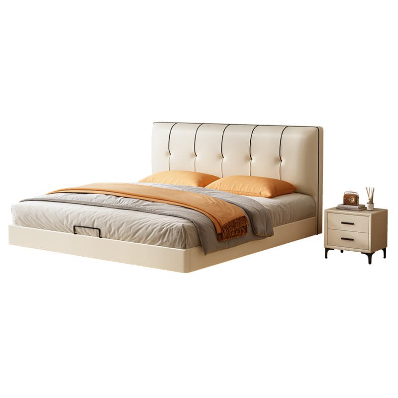 Cream Solid Color Adaptable Height Stitch-tufted Floating Bed for Bedroom - image 4