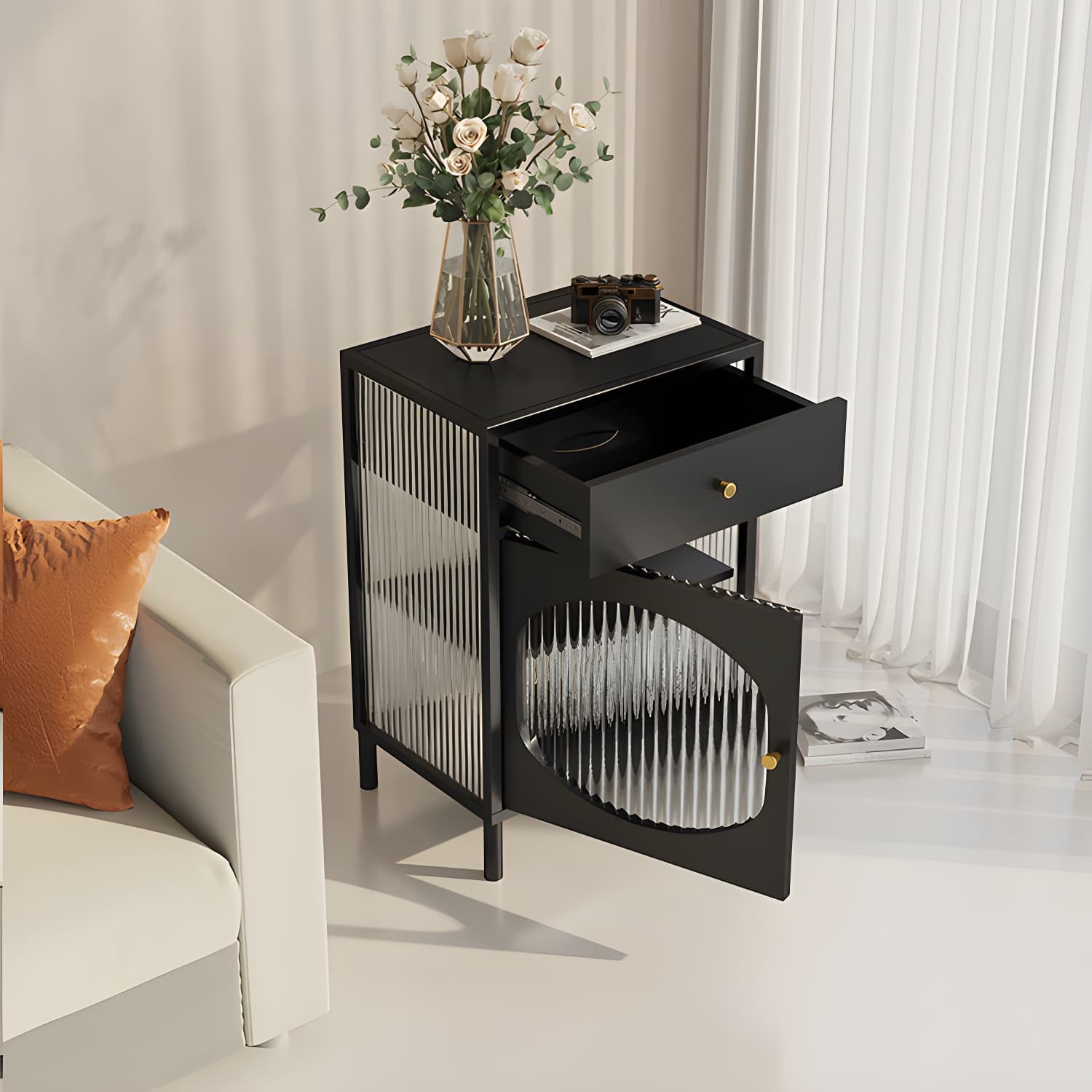 Modern Indoor Dining Server with Glass Doors Polished Finish Metal Sideboard - image 12